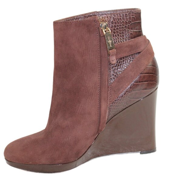 Cole Haan Martina Nike Air Chocolate Suede Croc Patent Wedge Bootie, Size 9 - Picture 2 of 9